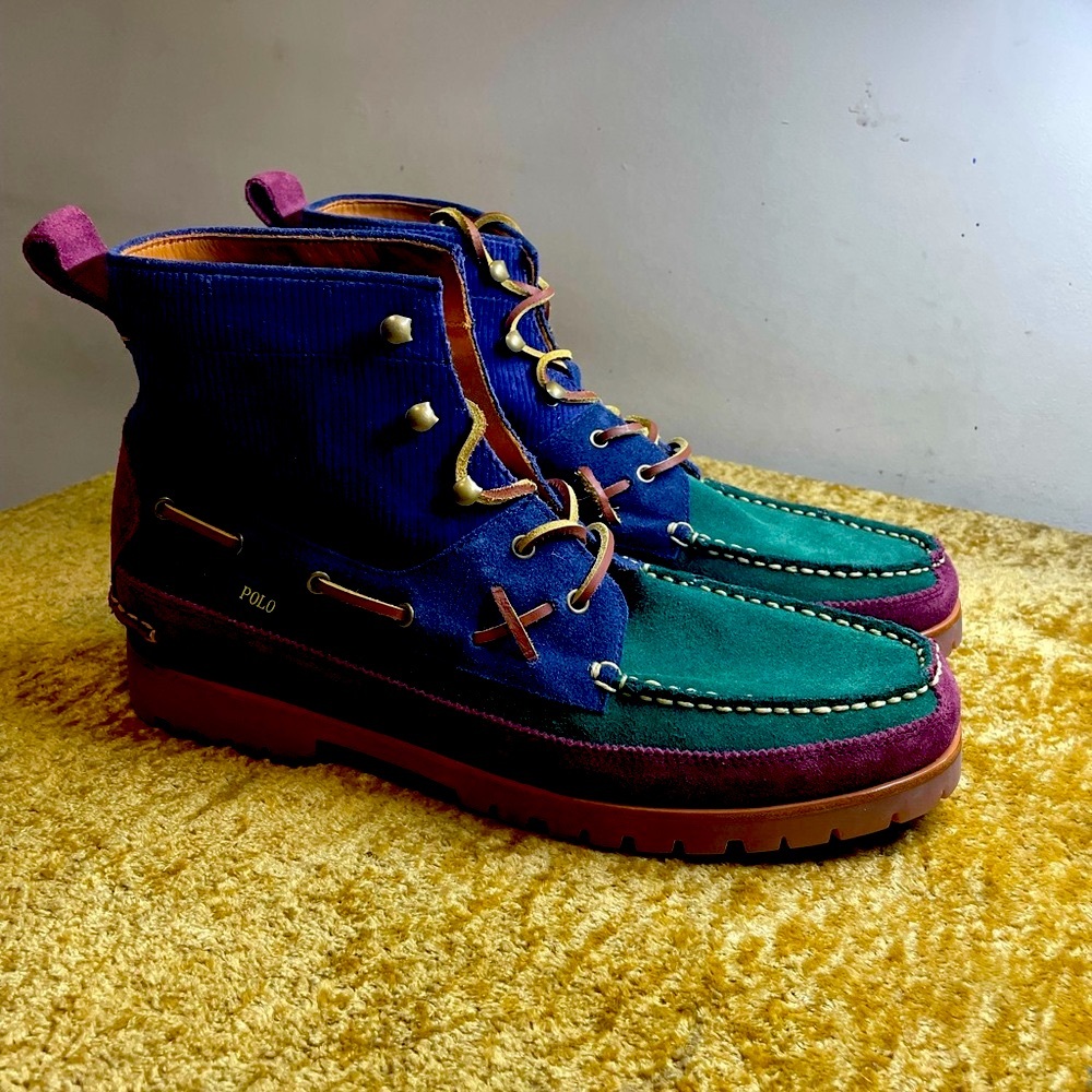 Polo by Ralph Lauren Blue and Green Boots with High-Top Design